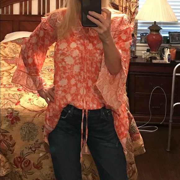🆕 Last 1🌸Orange Boho Print Free Flowing Tunic - Picture 5 of 9